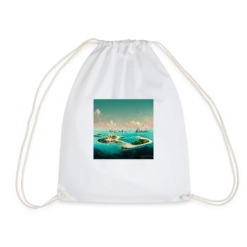 Future Paradise Island Painting - Drawstring Bag - white - Front