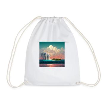 Future Paradise Island Painting - Drawstring Bag - white - Front