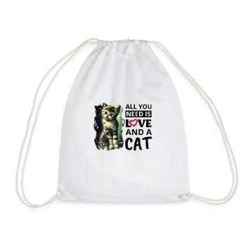 All You Need Is Love And A Cat - Drawstring Bag - white - Front