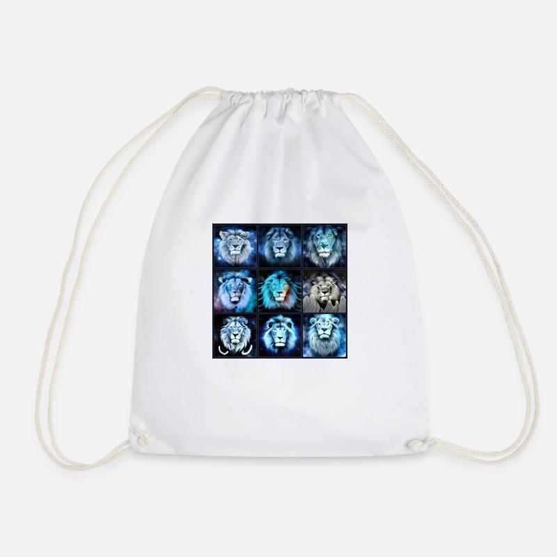 BLUE LION Collage - Drawstring Bag - white