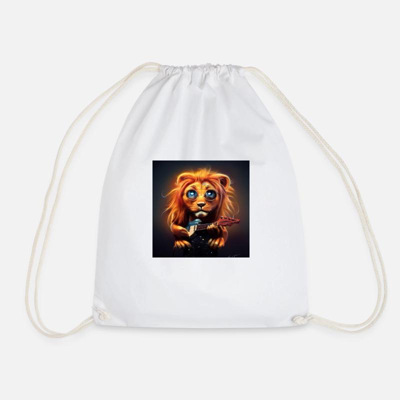 Rock star lion - Drawstring Bag - white