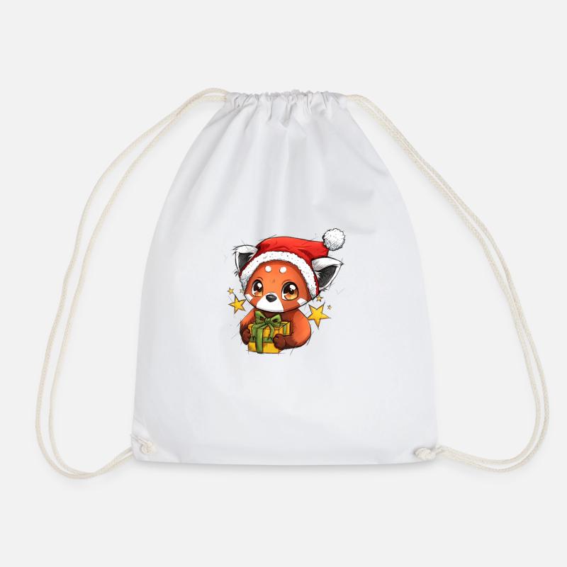 Christmas Red Panda - Drawstring Bag - white