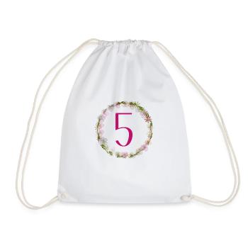 5th birthday Vintage children's birthday with number 5 - Drawstring Bag - white - Front