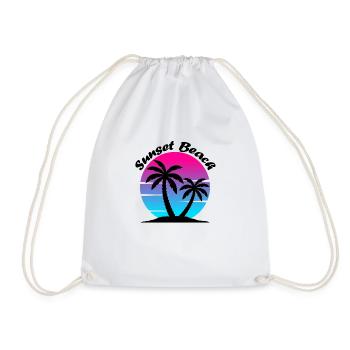 Synthwave Sunset with Palm Trees Sunset Beach - Drawstring Bag - white - Front