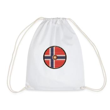 Runder Wikingerschild mit norwegischer Flagge - Turnbeutel - Weiß - Vorne