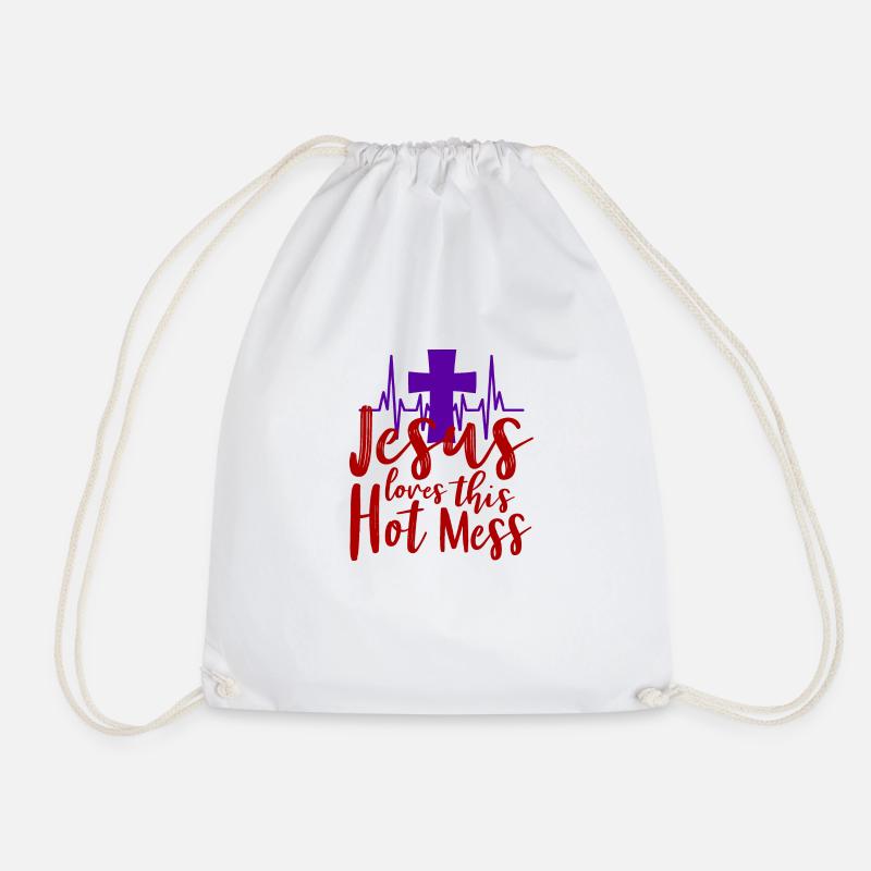 Jesus loves this hot mess - Red Design - Turnbeutel - Weiß