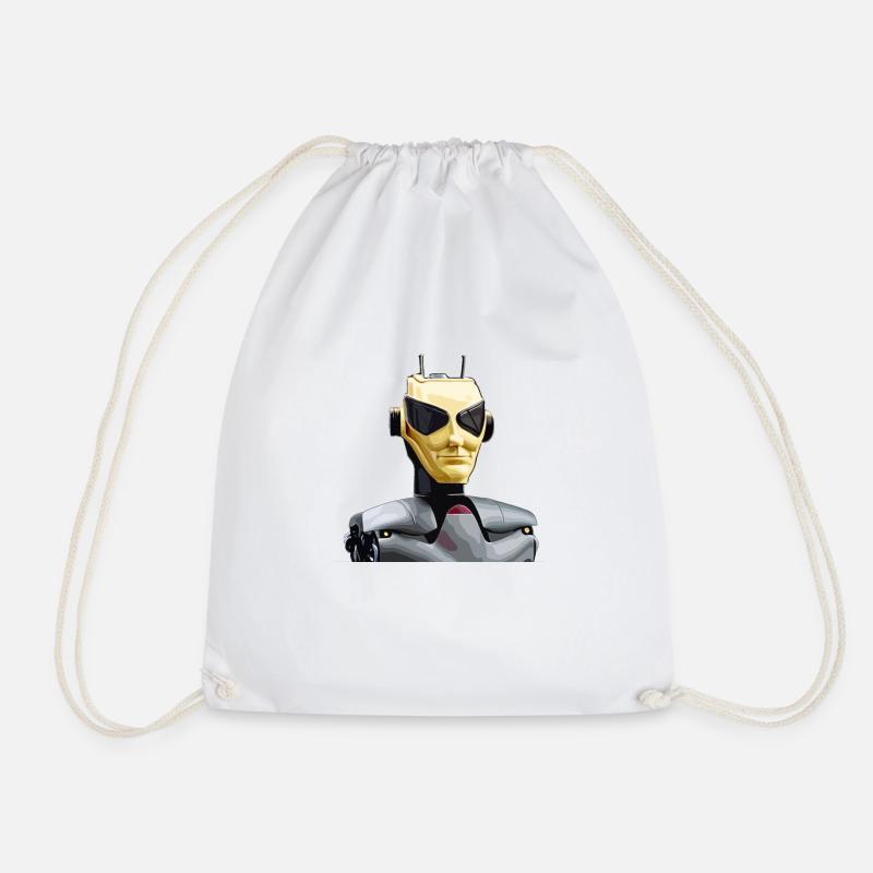 Bust of a cyborg Futuristic robot bust - Drawstring Bag - white