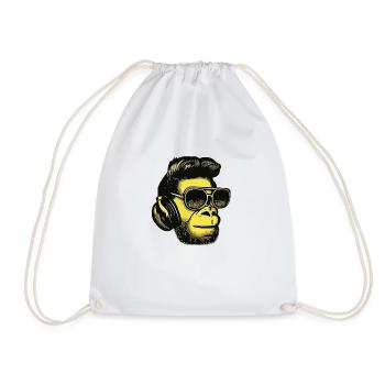 Monkey listening to music with headphones - Drawstring Bag - white - Front