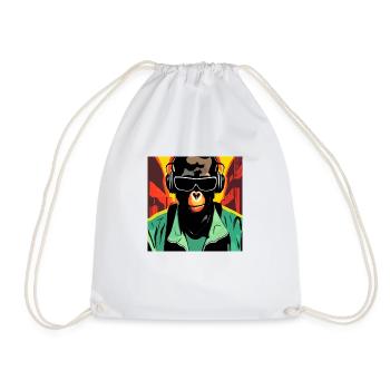 Monkey listening to music with headphones - Drawstring Bag - white - Front