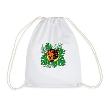 Tiger Jungle Roar Monstera Leaves Gift - Drawstring Bag - white - Front