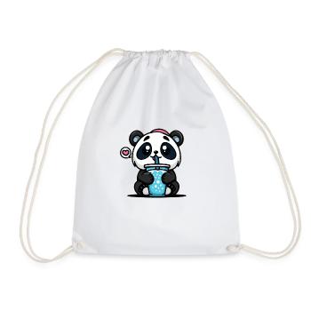 kawaii panda drinking Boba - Drawstring Bag - white - Front