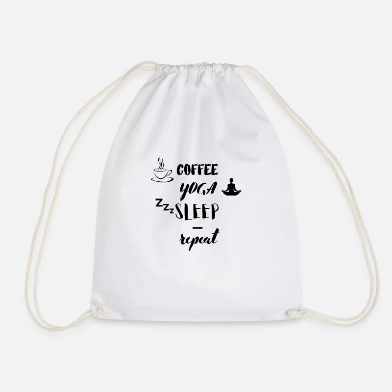 Coffee Yoga Sleep Repeat - Drawstring Bag - white
