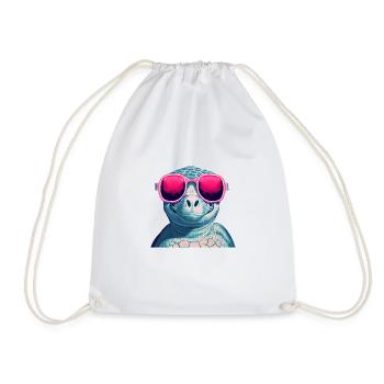 Schildkröte mit Rosa Brille, Happy Turtle - Turnbeutel - Weiß - Vorne