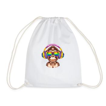 Chimpanzee with headphones and sunglasses - Drawstring Bag - white - Front