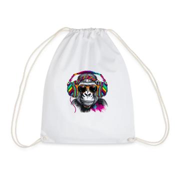 Eye-catcher monkey with headphones and sunglasses - Drawstring Bag - white - Front