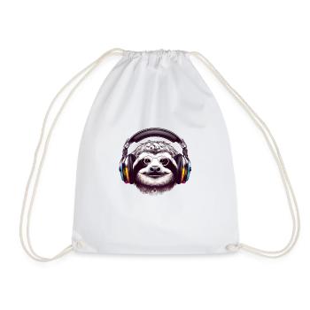Sloth with glasses and headphones listens to music - Drawstring Bag - white - Front