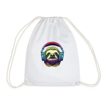 Cool paresseux avec des écouteurs écoute de la musique - Sac de sport léger - blanc - Devant