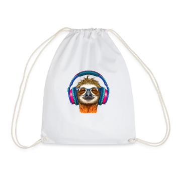 Cool paresseux avec des écouteurs écoute de la musique - Sac de sport léger - blanc - Devant