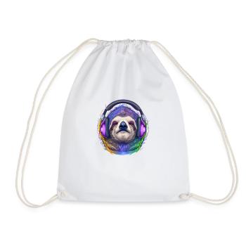 Cool paresseux avec des écouteurs écoute de la musique - Sac de sport léger - blanc - Devant