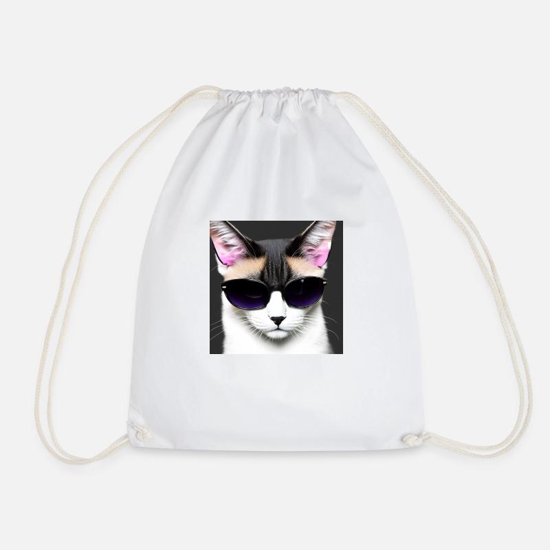 Cute cat Johnny with sunglasses - Drawstring Bag - white