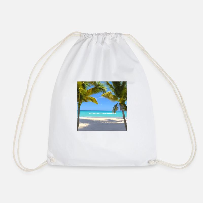 Palm trees on a quiet beach - Drawstring Bag - white