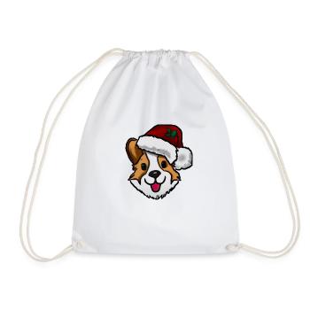 Sweet Corgi with Christmas Hat Christmas - Drawstring Bag - white - Front