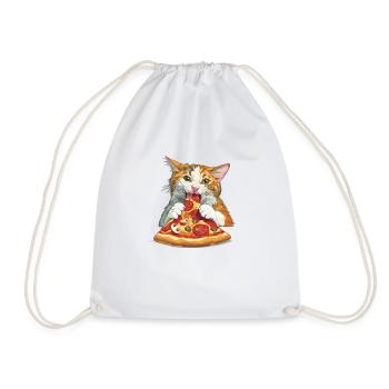 Fluffy Cat Pizza Fast Food Food - Drawstring Bag - white - Front
