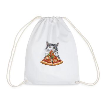Fluffy Cat Pizza Fast Food Food - Drawstring Bag - white - Front