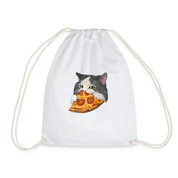 Fluffy Cat Pizza Fast Food Food - Drawstring Bag - white - Front