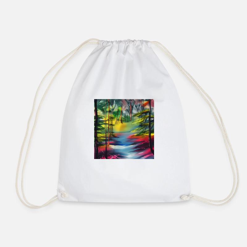 Water color river in forest - Drawstring Bag - white
