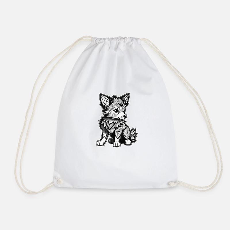 Curious baby wolf - Drawstring Bag - white