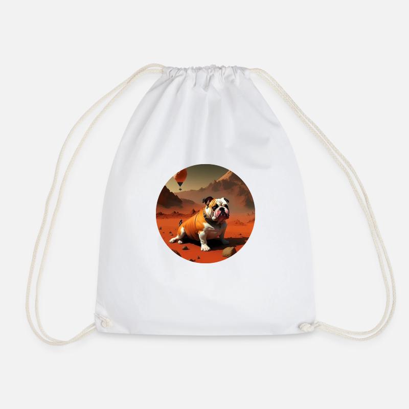 Bulldog on Mars - Drawstring Bag - white
