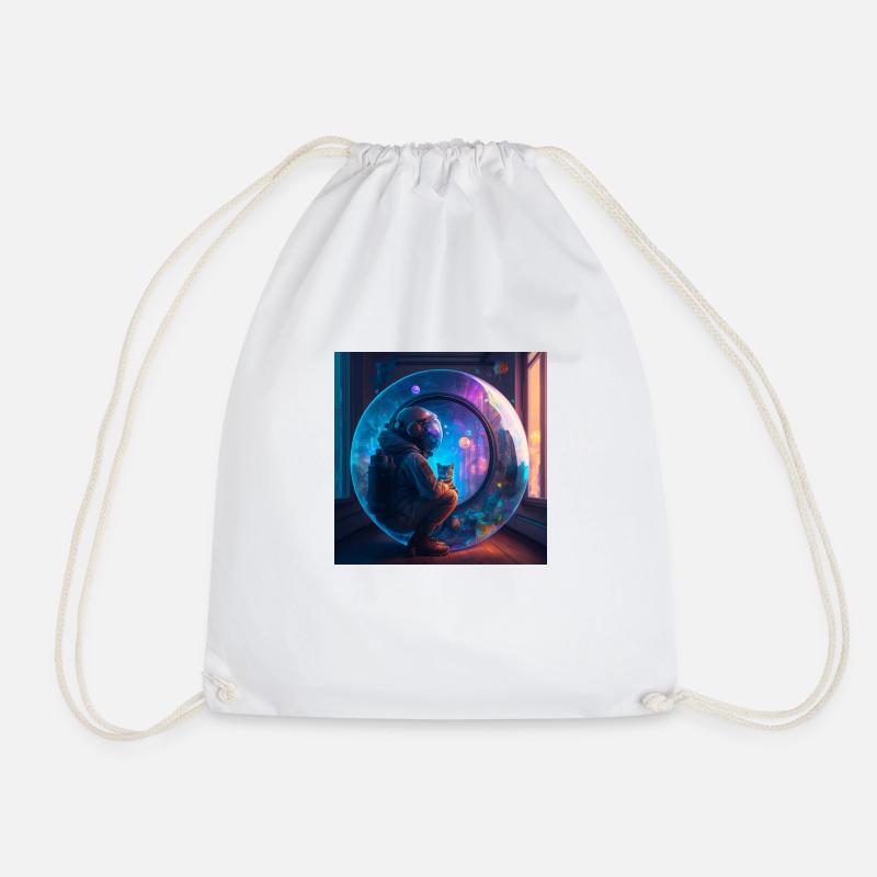 Astronaut and his cat lost in space-time - Drawstring Bag - white