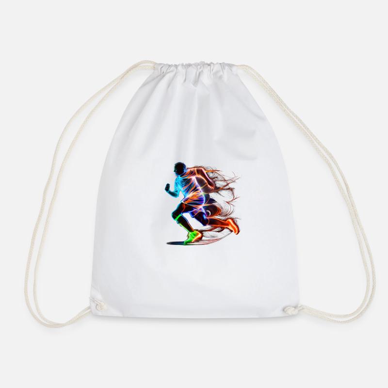 Dynamic Soccer Player Leaves a Glowing Neon Trail - Drawstring Bag - white