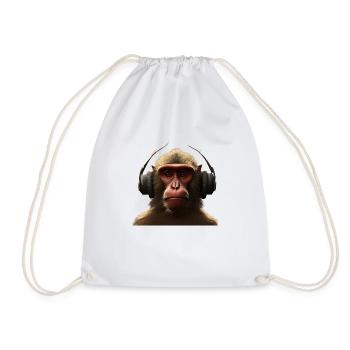 Monkey Headphone T-shirt - Drawstring Bag - white - Front