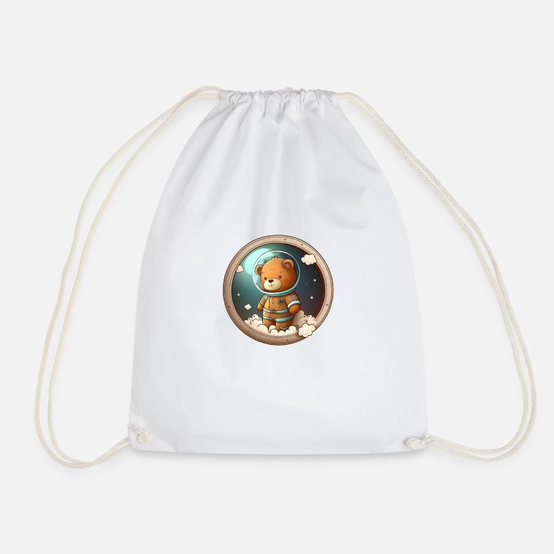 Teddy Bear Astronaut - Drawstring Bag - white