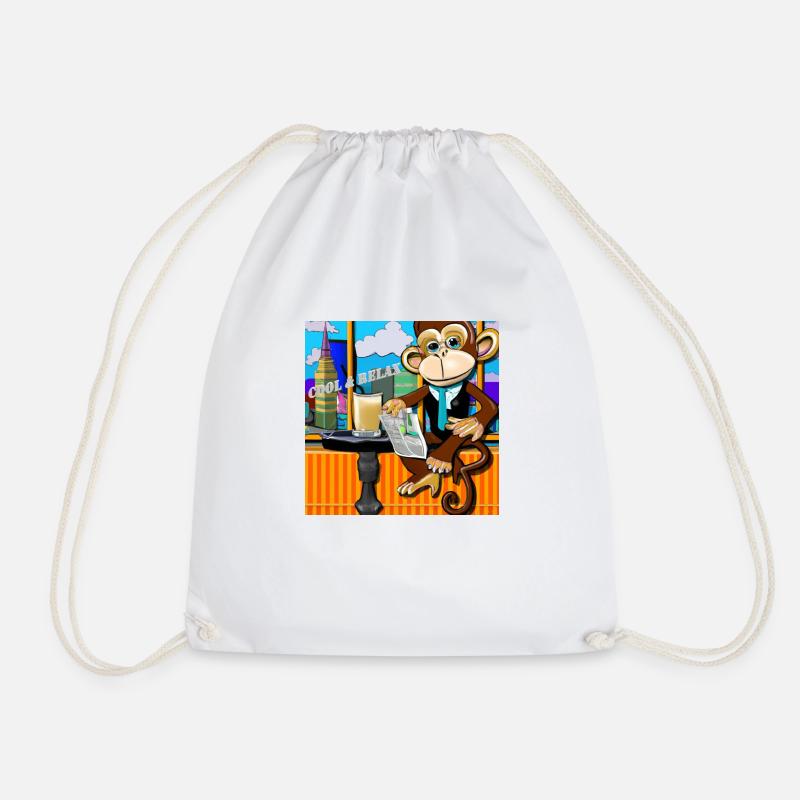 Chilled monkey in the café gift - Drawstring Bag - white