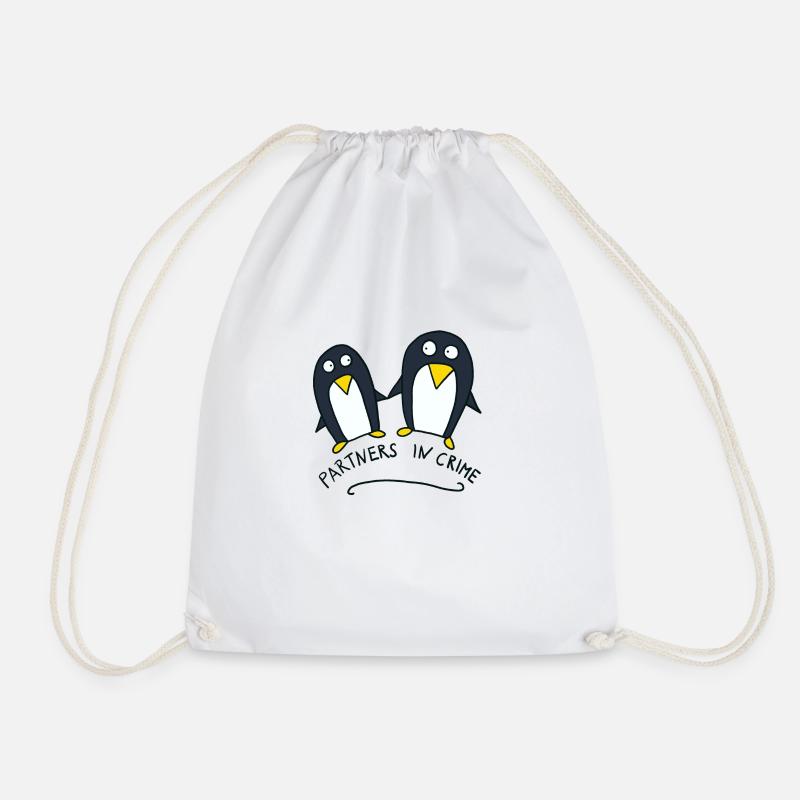 partners in crime, cute penguins - Drawstring Bag - white