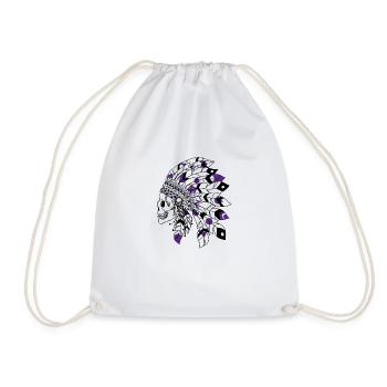 crâne avec coiffe indienne noir et violet - Sac de sport léger - blanc - Devant