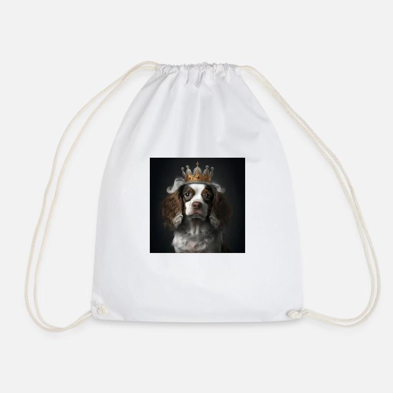 DOG WITH CROWN, KING, MODERN ART, DESIGN - Drawstring Bag - white
