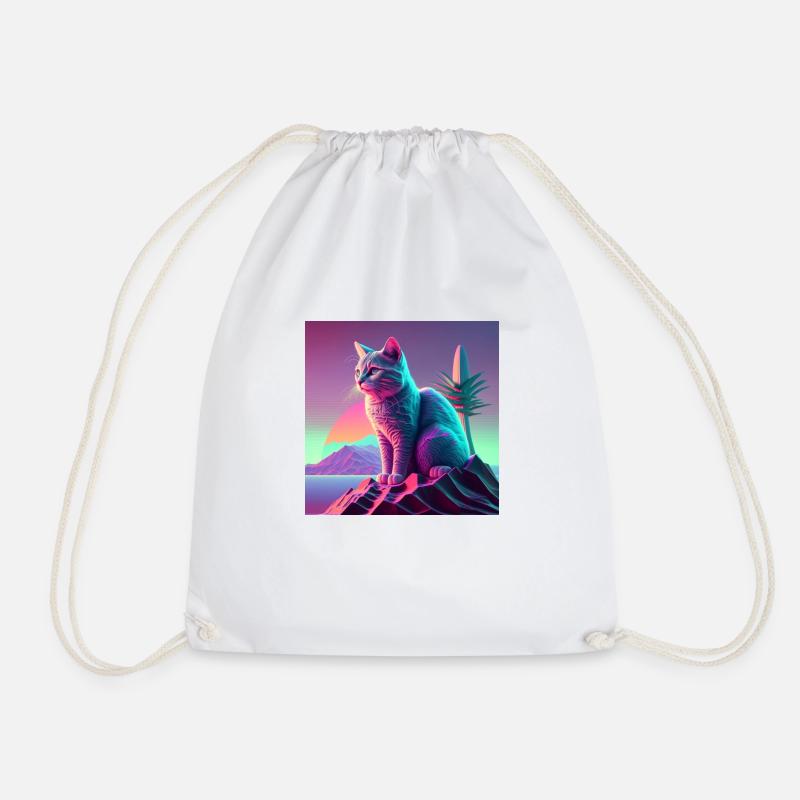 KATZE VAPORWAVE, moderne Kunst, Neon Farben - Turnbeutel - Weiß