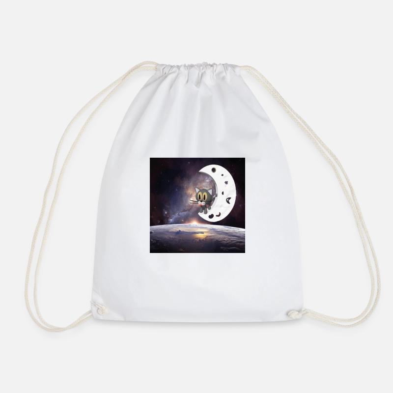 Cat in Space - Drawstring Bag - white