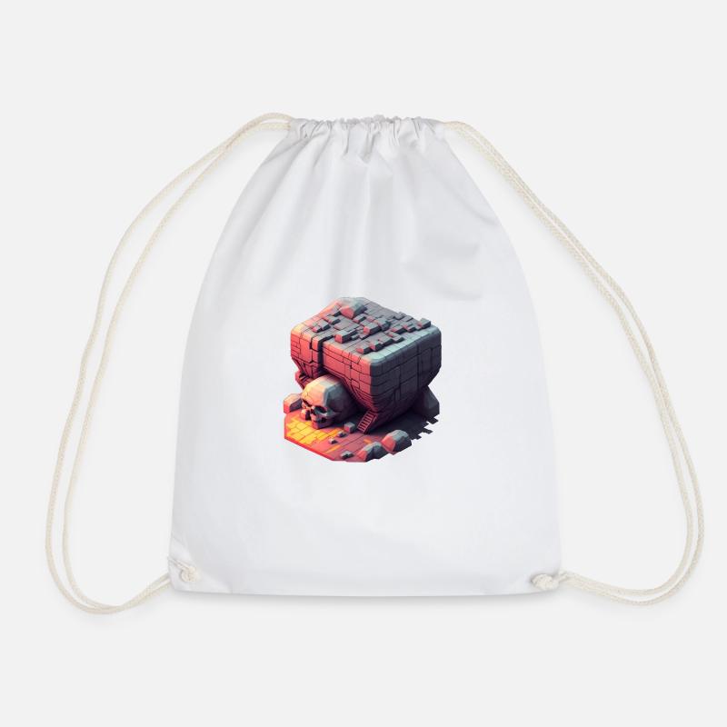 Skull Mountain Isometric - Drawstring Bag - white