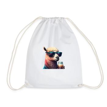 Lama élégant avec de la bière et des lunettes de soleil fraîches - Sac de sport léger - blanc - Devant