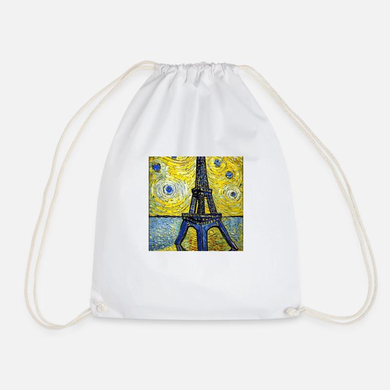 Paris Eiffel Tower van gogh - Drawstring Bag - white