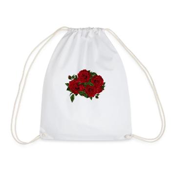 Red watercolor flowers - Drawstring Bag - white - Front