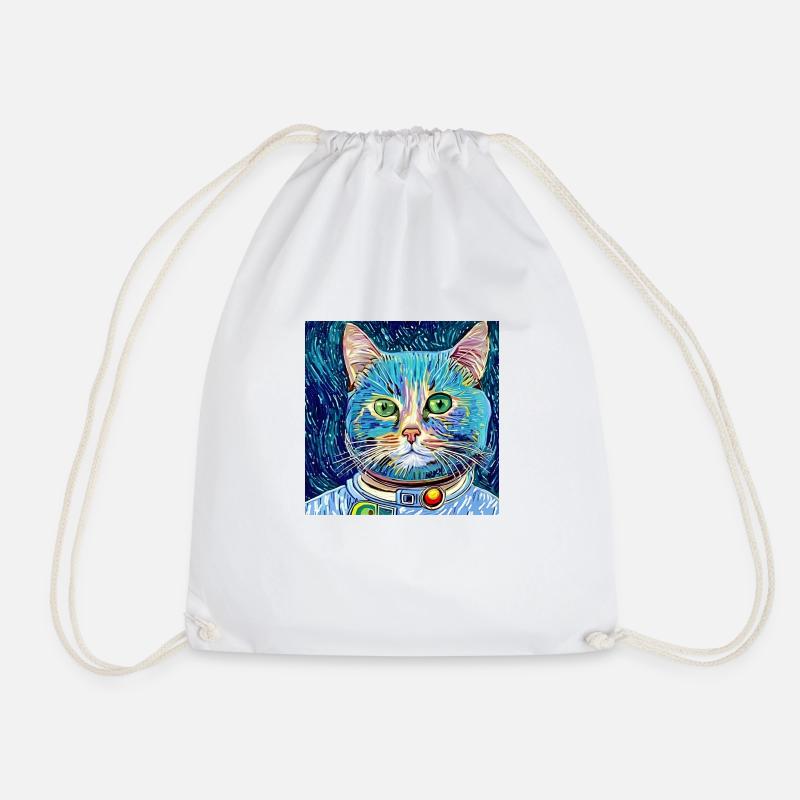 Astronaut cat van gogh - Drawstring Bag - white