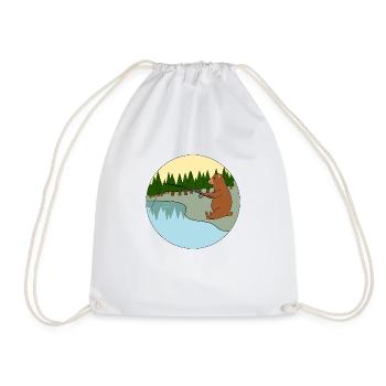 Fishing bear - Drawstring Bag - white - Front