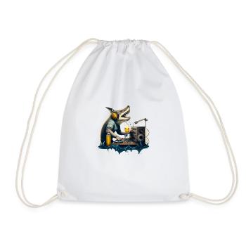 Predator DJ, shark behind the turntables with beer - Drawstring Bag - white - Front