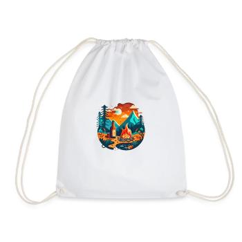 Outdoor camping with campfire and beer - Drawstring Bag - white - Front